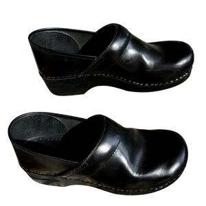 Dansko XP Clogs Women 40 Stapled Black Leather Professional Nurse Comfort Shoes